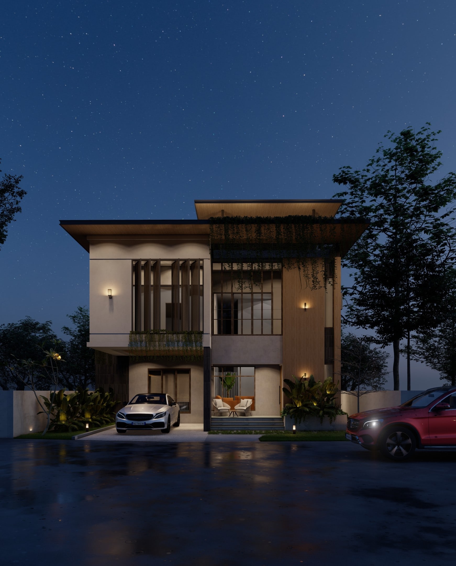 Side elevation design visualisation of Benhur and Reethu Residence