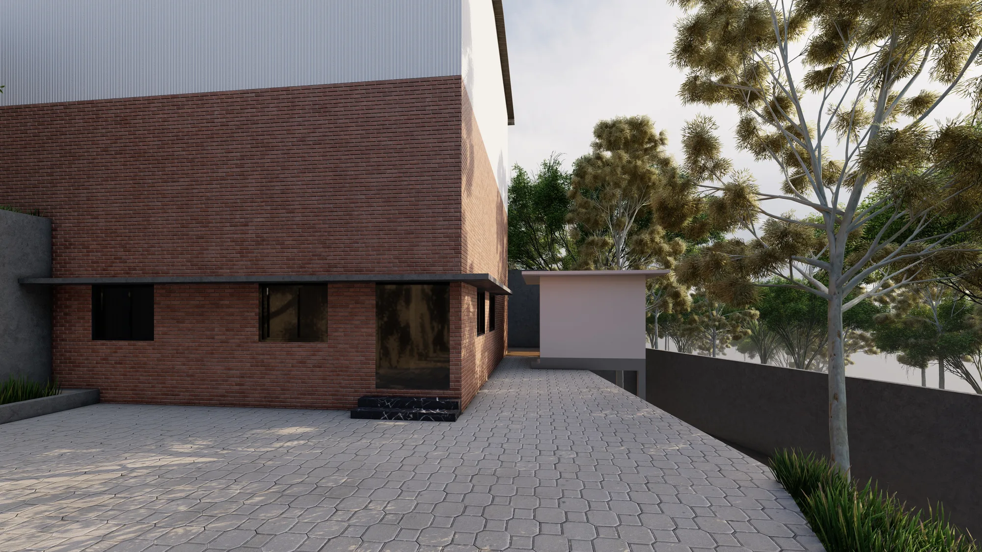 Warehouse block and external spaces at DC Books Warehouse, Kottayam