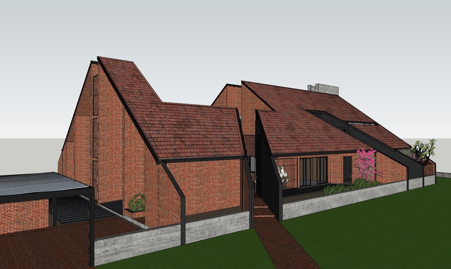 Angled 3D view of Vinu and Juline Residence by Studio ACIS
