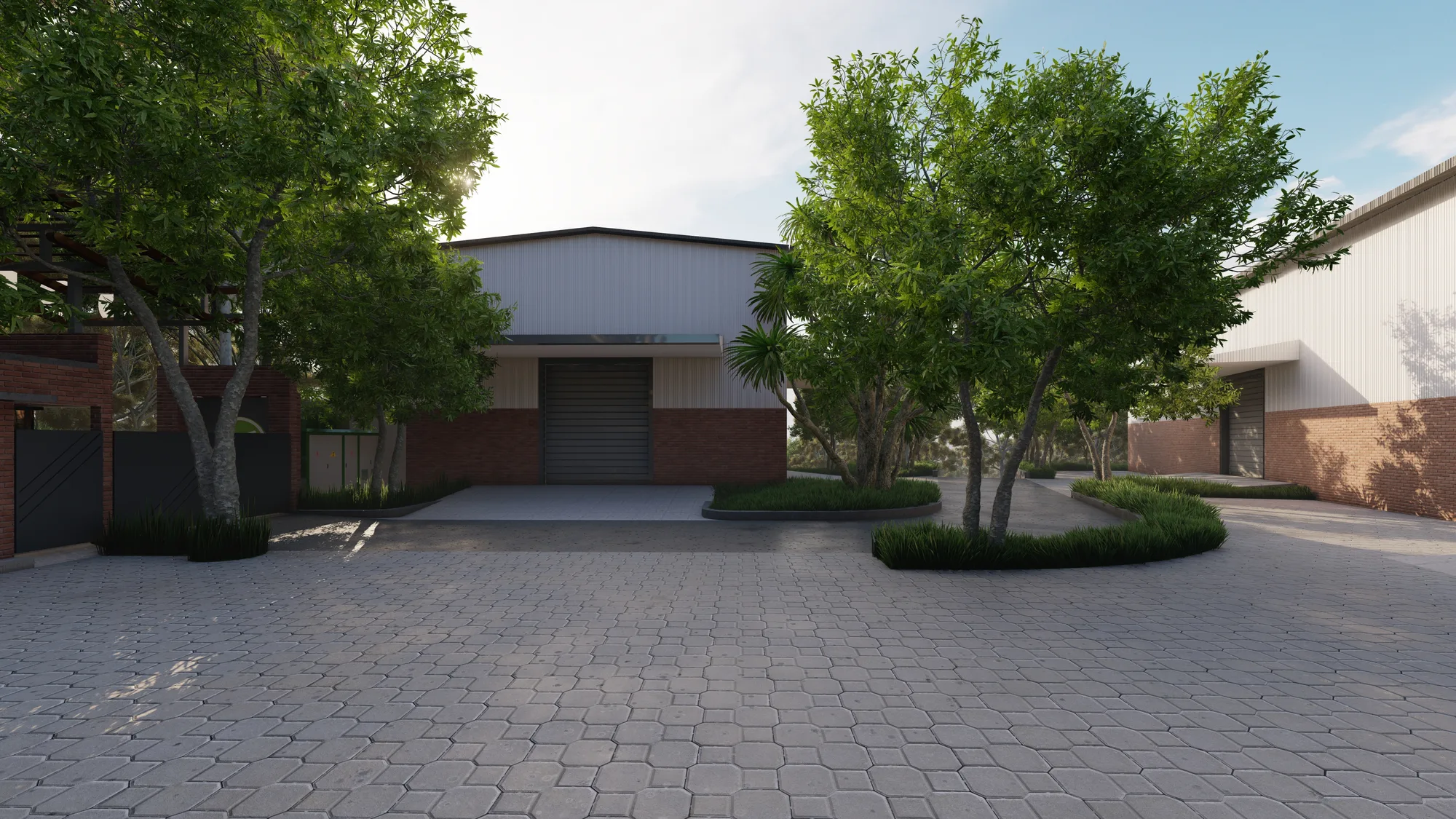 DC Books Warehouse at Kottayam — industrial warehouse units with circulation and landscape