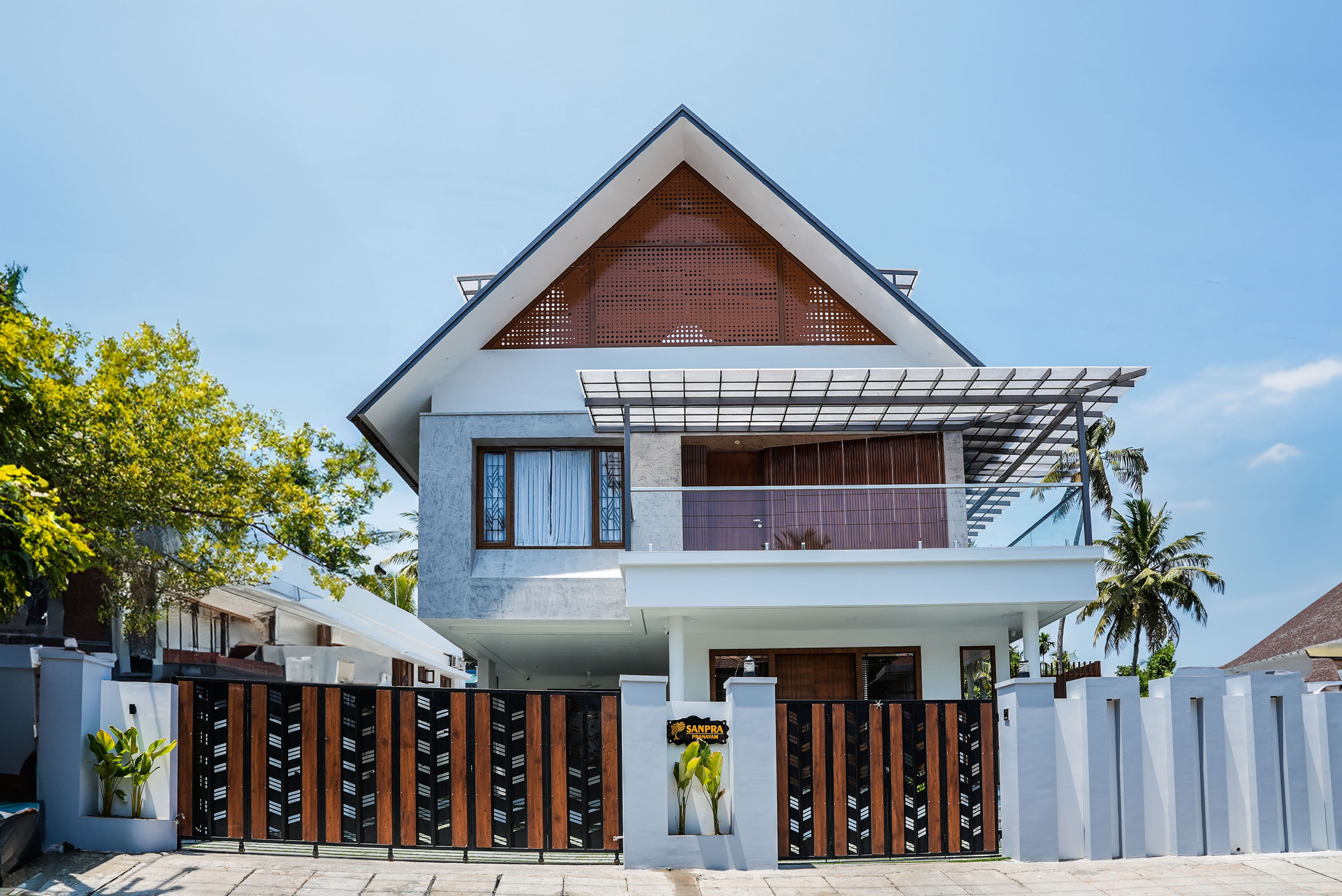 Completed front elevation of Sanpra Pranavam in Tripunithura
