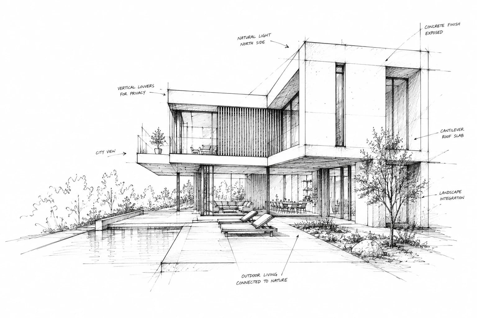 Architectural concept sketch for a residential project