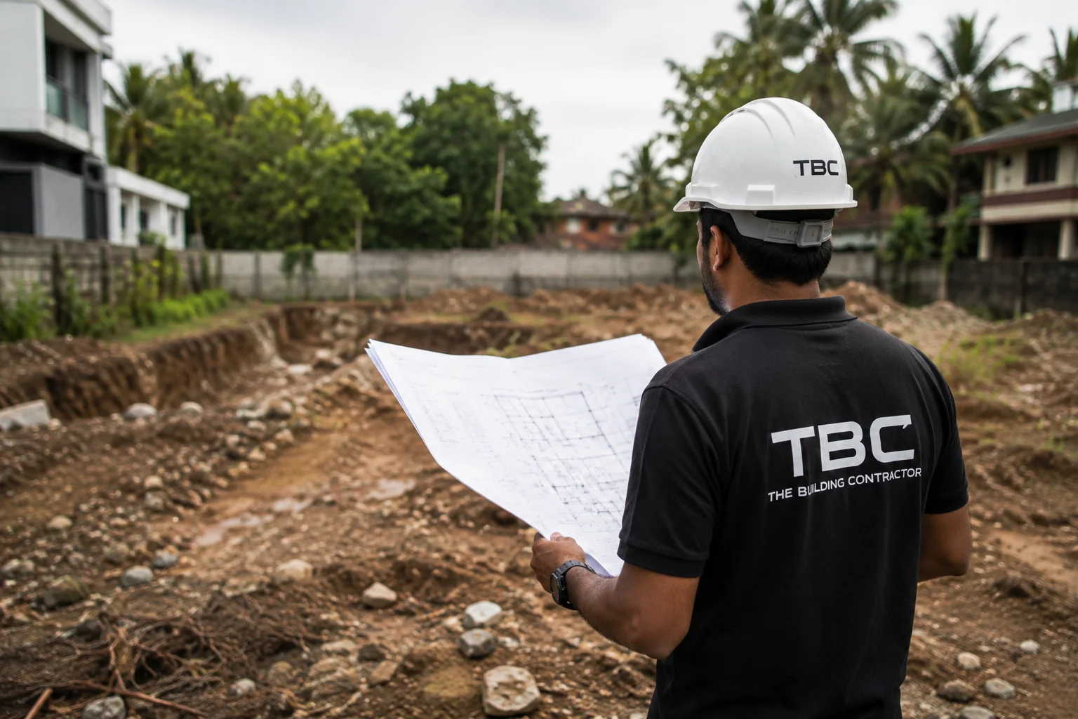TBC engineer reviewing project information at a construction site