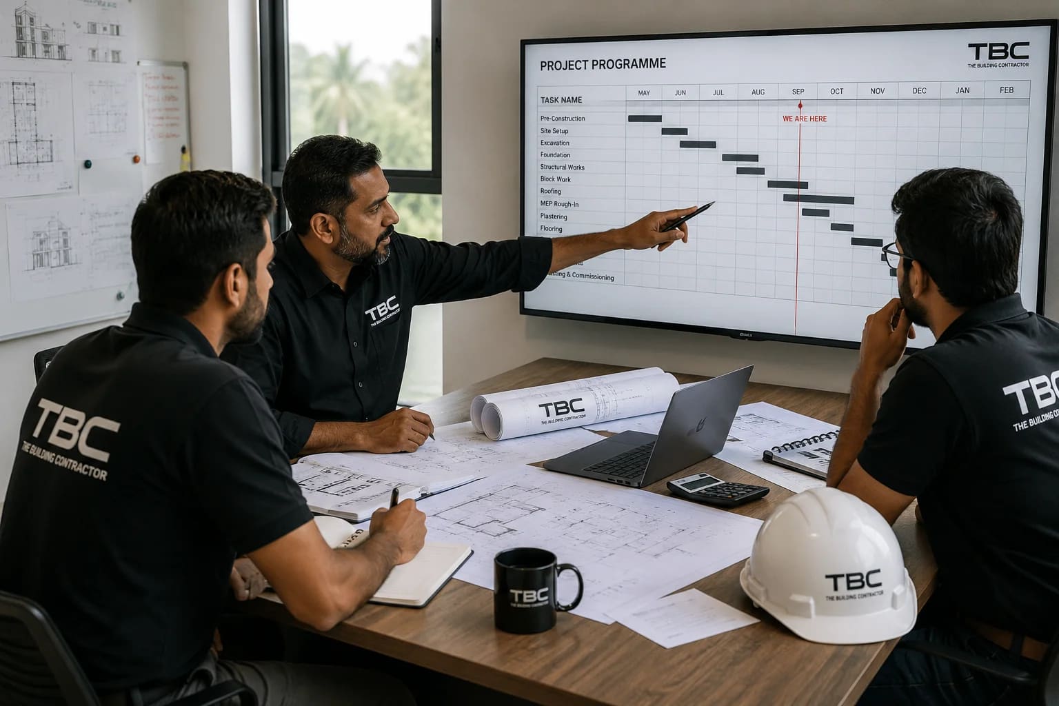 TBC project team reviewing the construction programme