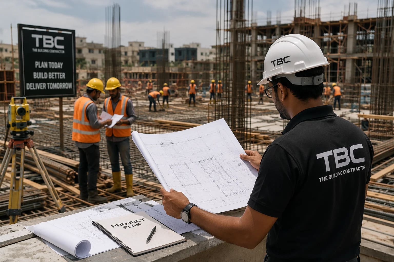 TBC team supervising active construction work on site