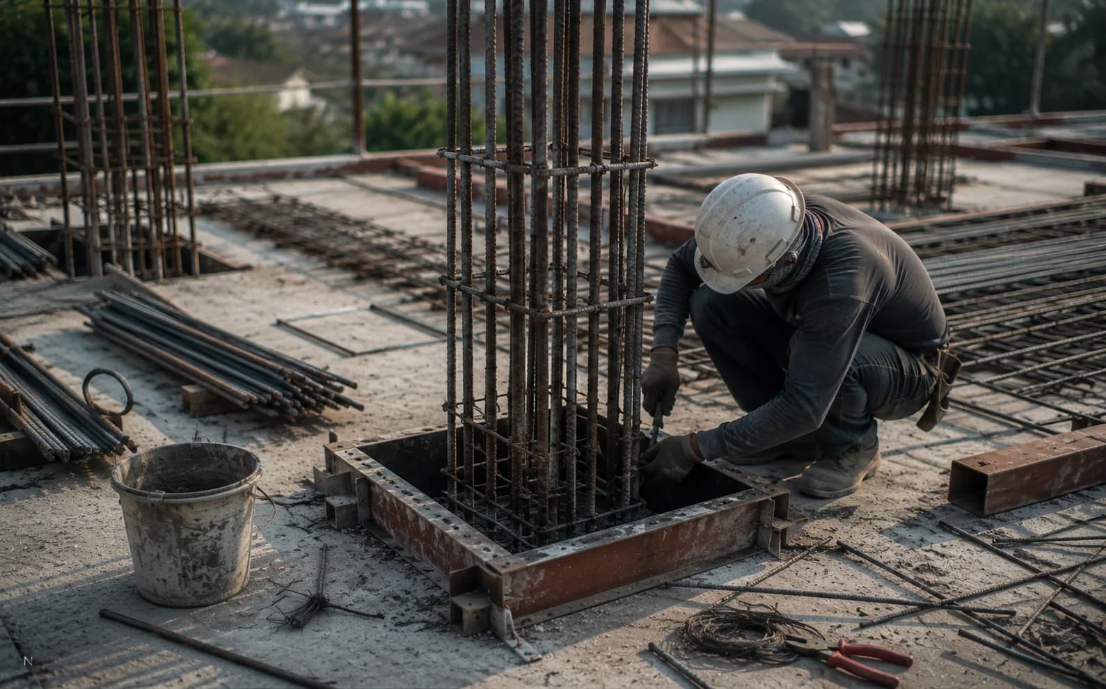 Structural reinforcement work during construction