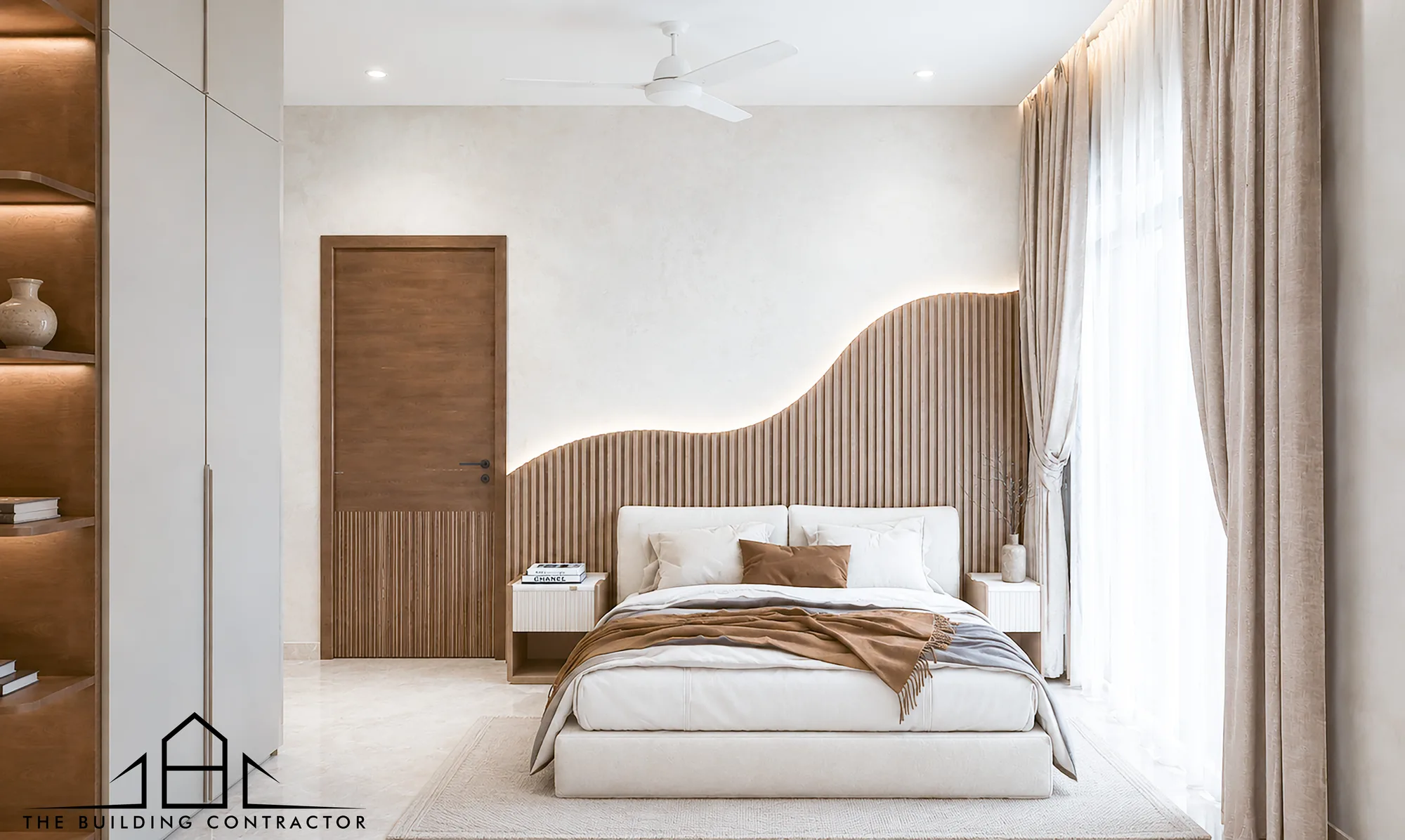 Living area interior design visualisation with integrated ceiling services