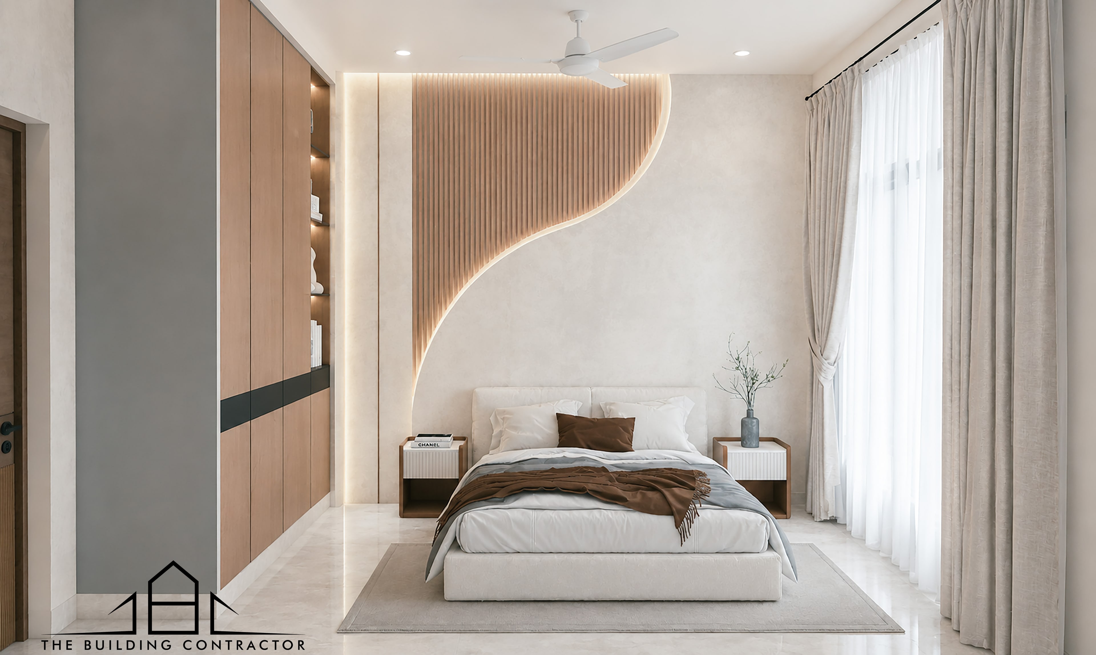 Bedroom interior design visualisation with clean ceiling integration