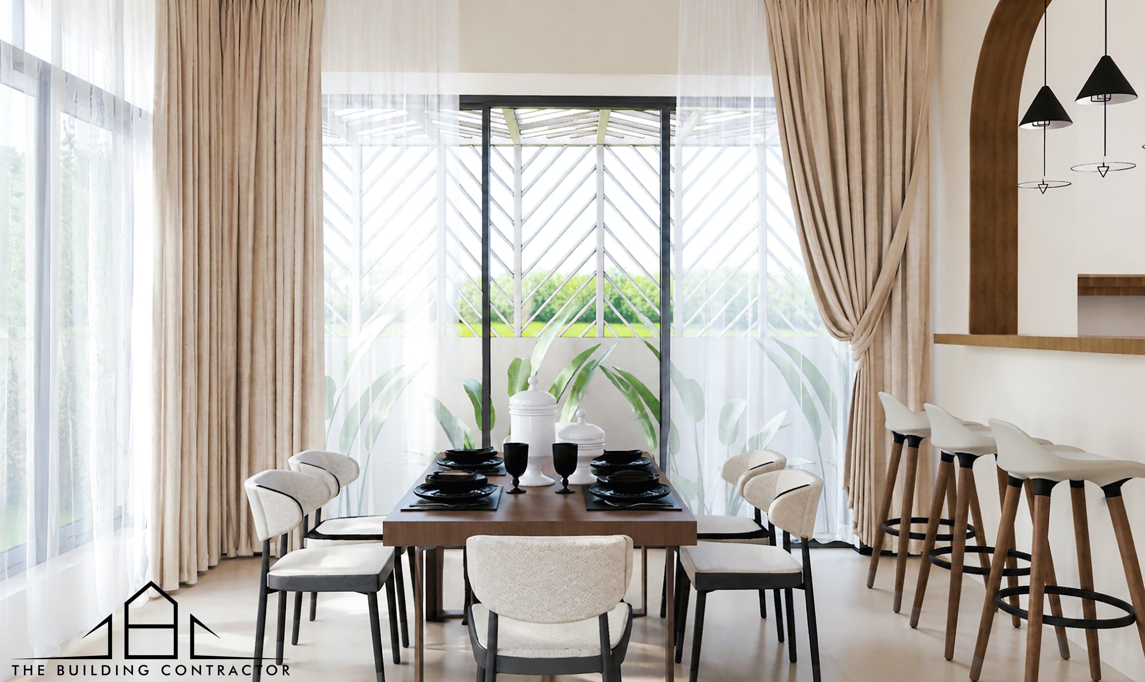 Interior design visualisation of the main living space at Benhur and Reethu Residence