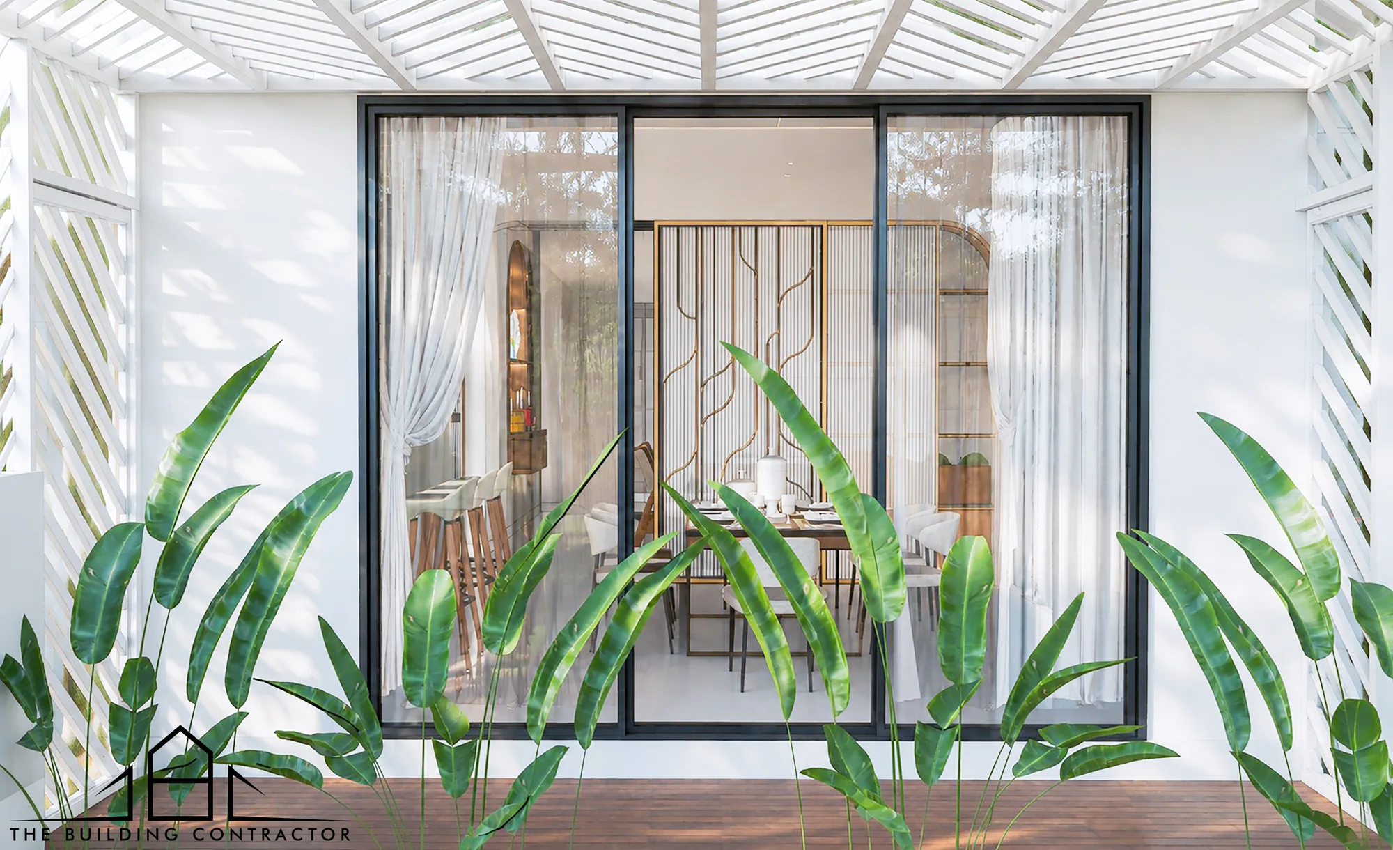 Landscape interior design visualisation of dining and adjacent spaces