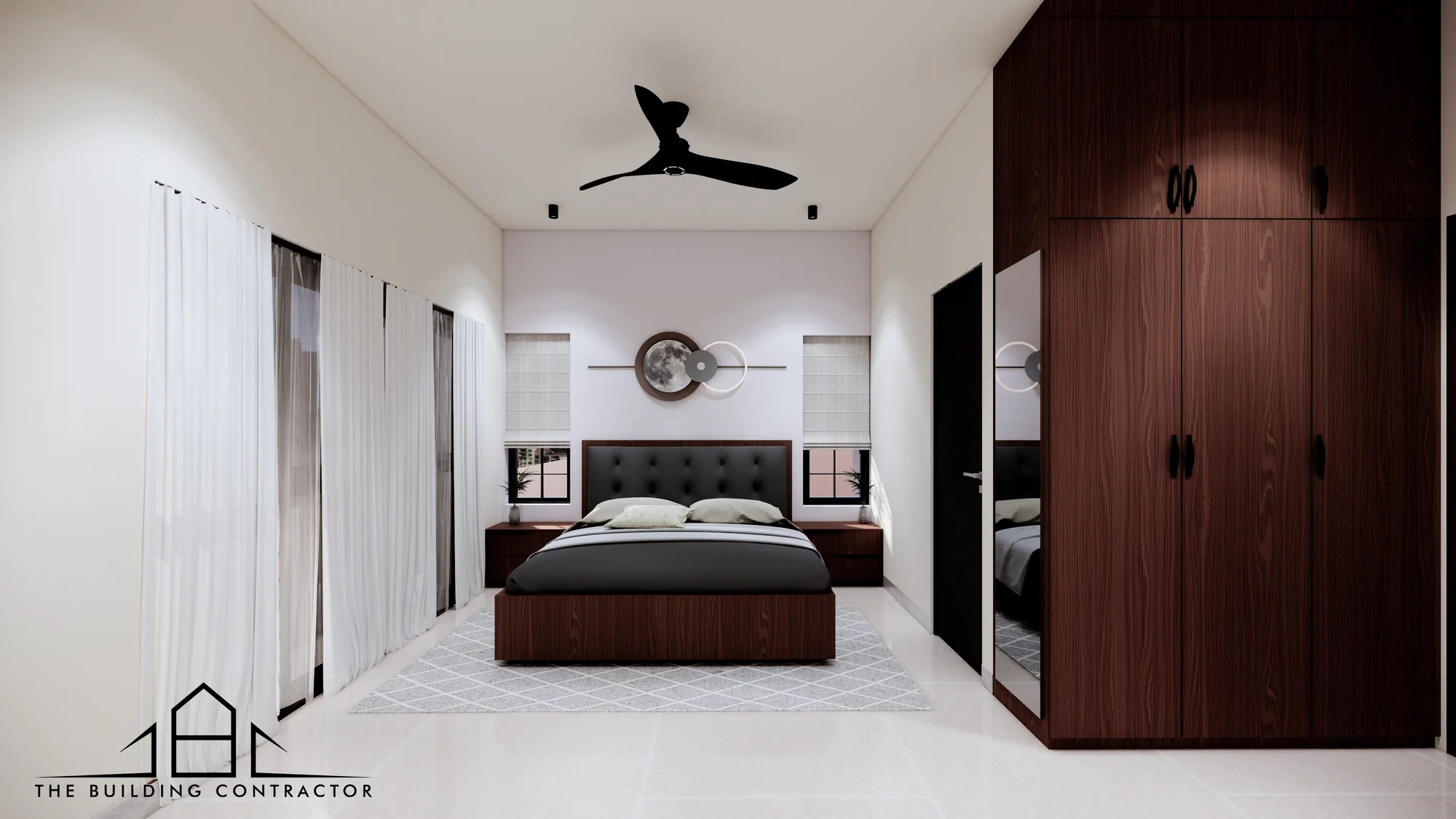 Bedroom interior with restrained detailing at Edam Grove Residence