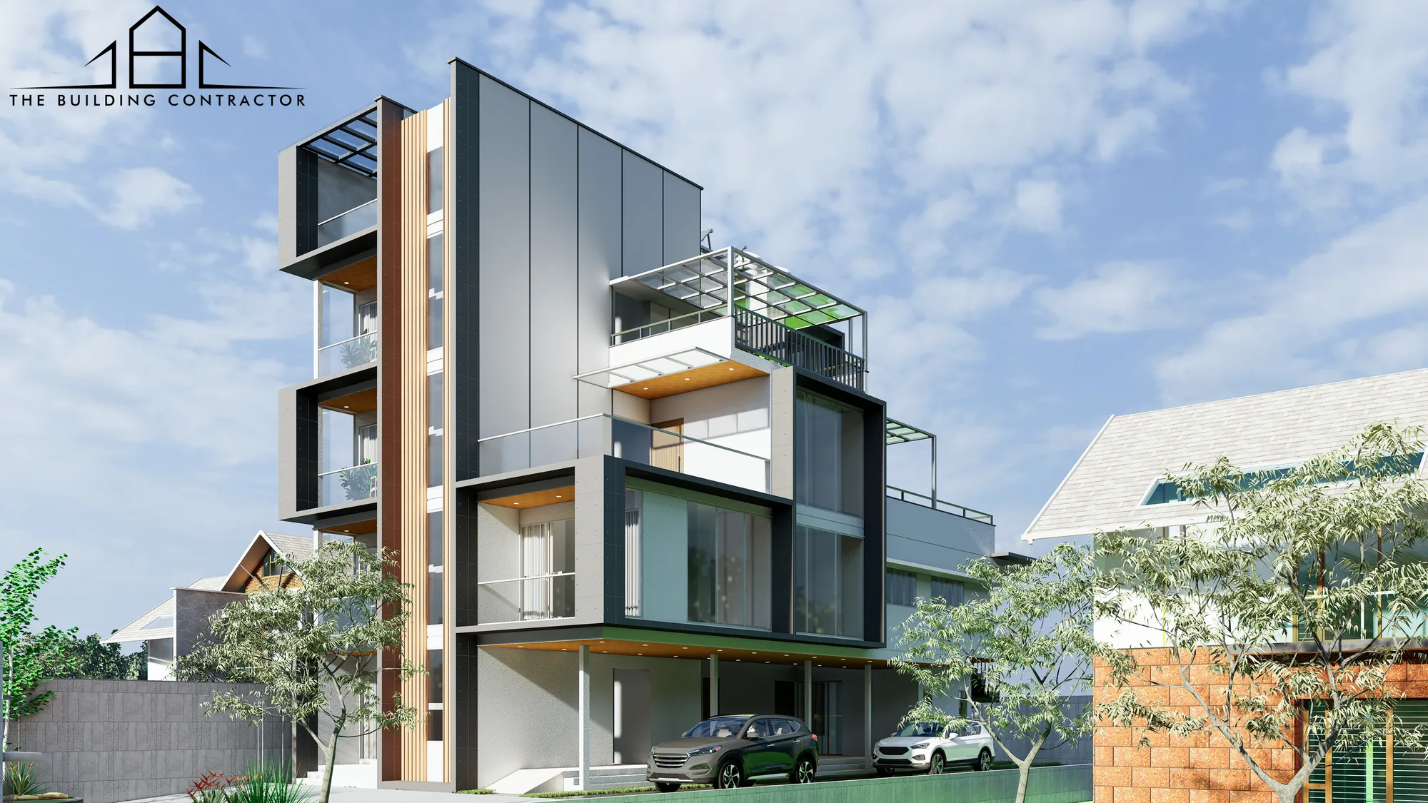 Design visualisation of Judges Apartment showing layered volumes and balcony projections