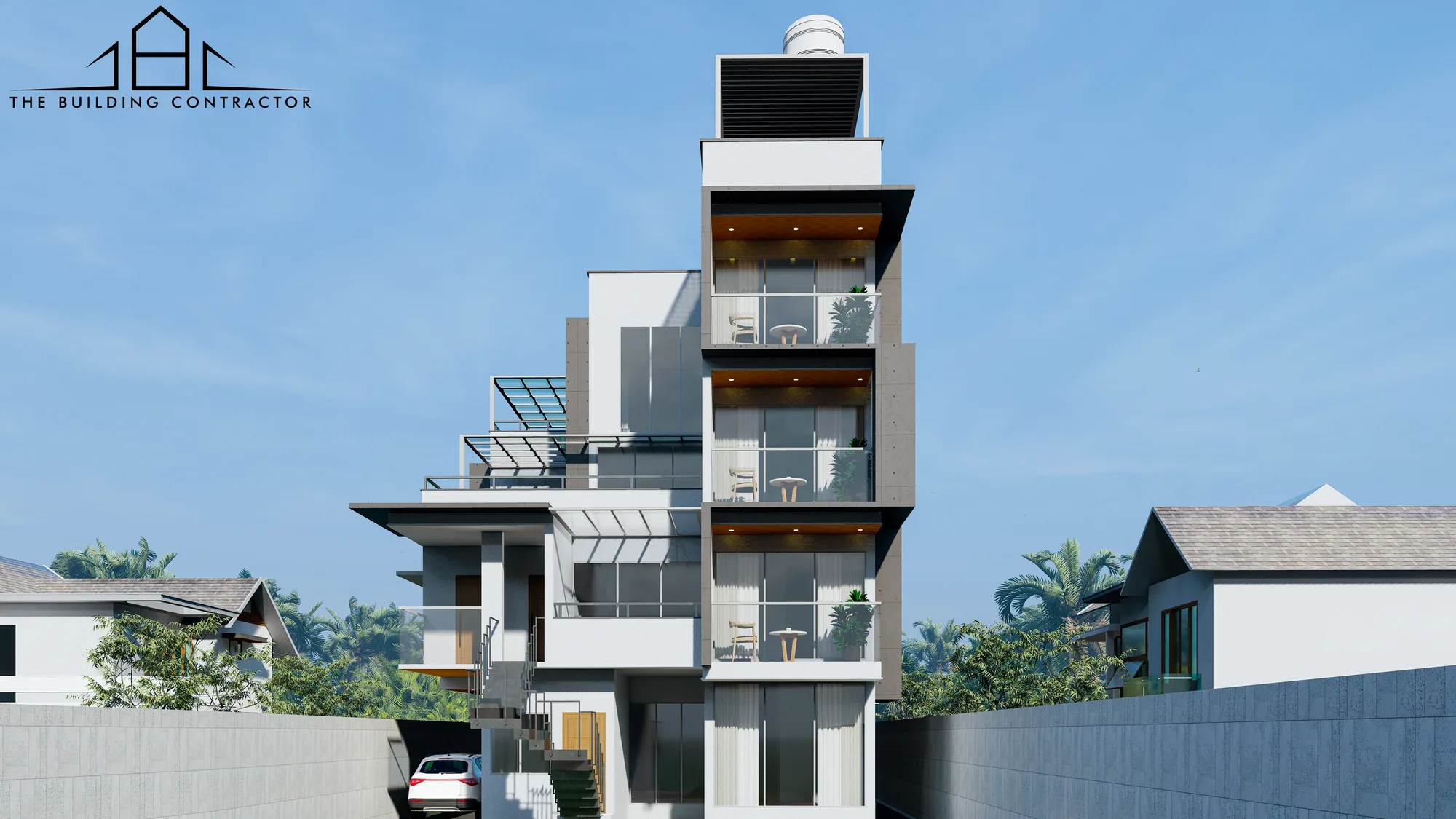 Design visualisation showing upper terraces and open space at Judges Apartment
