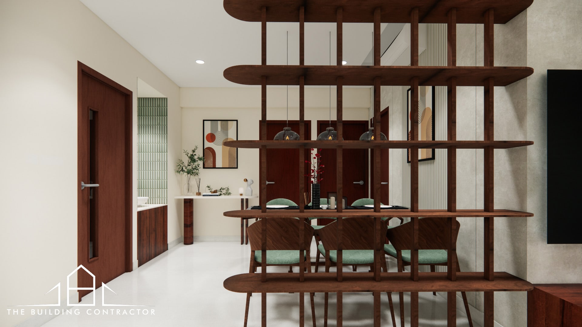 Open living and dining connection at Mathew Thomas apartment