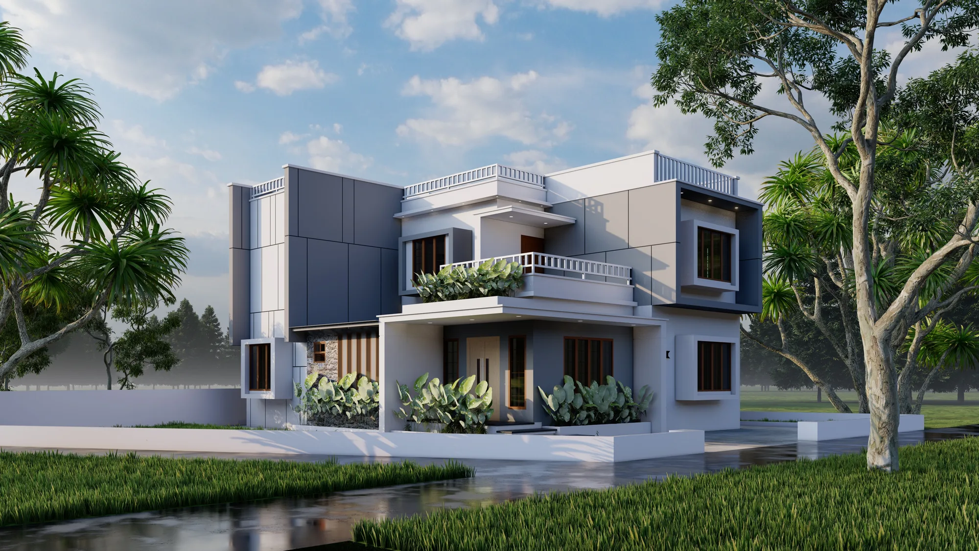 Completed exterior of Shaiju P. C. and Geethu Thomas Residence